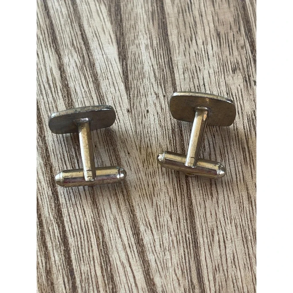 SALE Vintage Gold Tone Square‎ Cuff Links Black Initial F Collectible